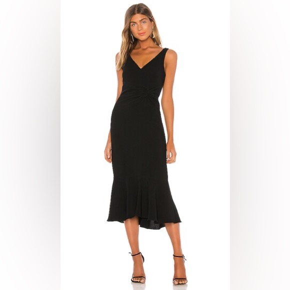 Cinq A Sept Adira Twist Detail Fluted Midi Dress In Black Size 6. Brand New!